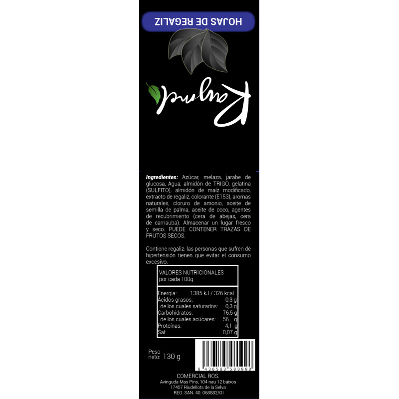 GOMINOLAS REGALIZ EN HOJAS BOLSA 24/130gr